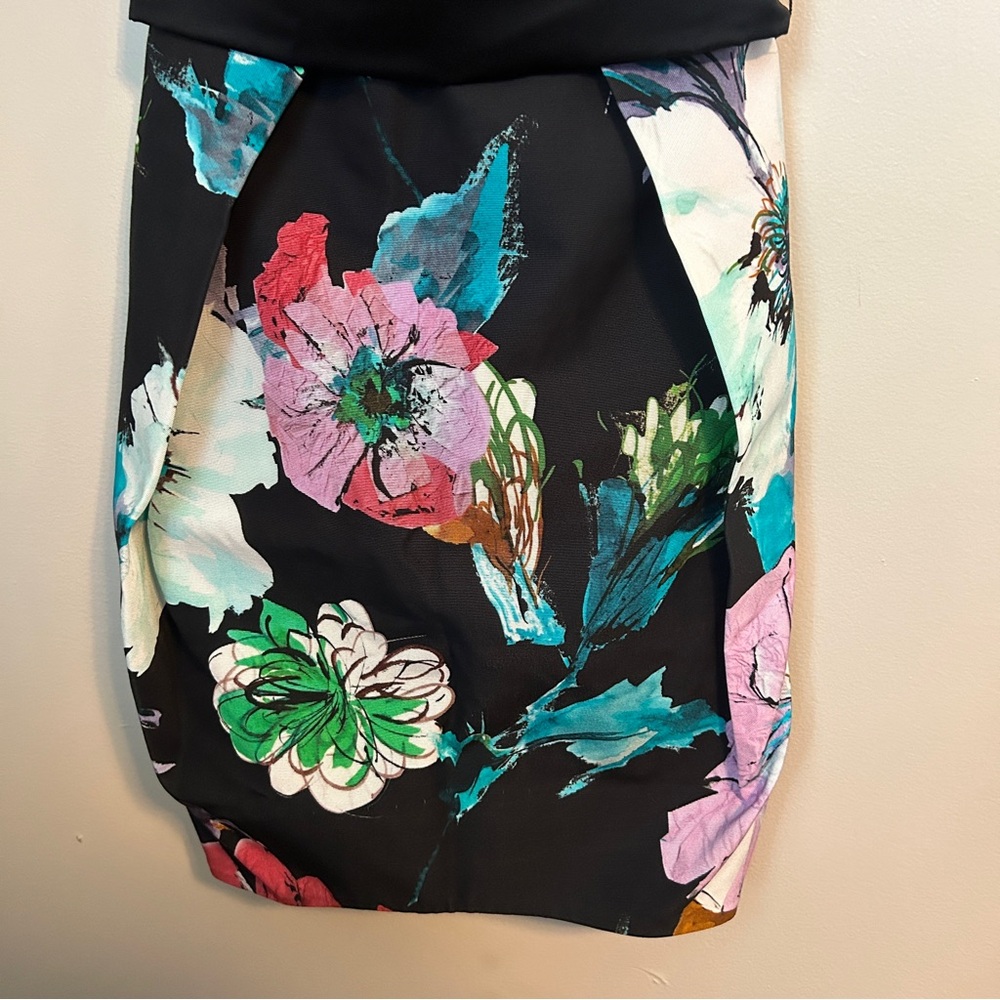 Milly Dress Exclusive Paper Floral Print Luxurious Tuck Black Strapless Cocktail - Picture 4 of 13